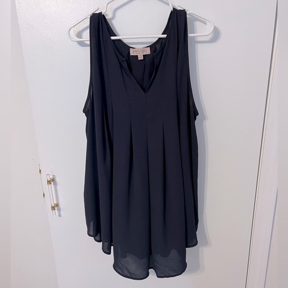 Philosophy Tops - Euc Philosophy 1X Navy Blue Sleeveless Pleated Tunic Blouse
